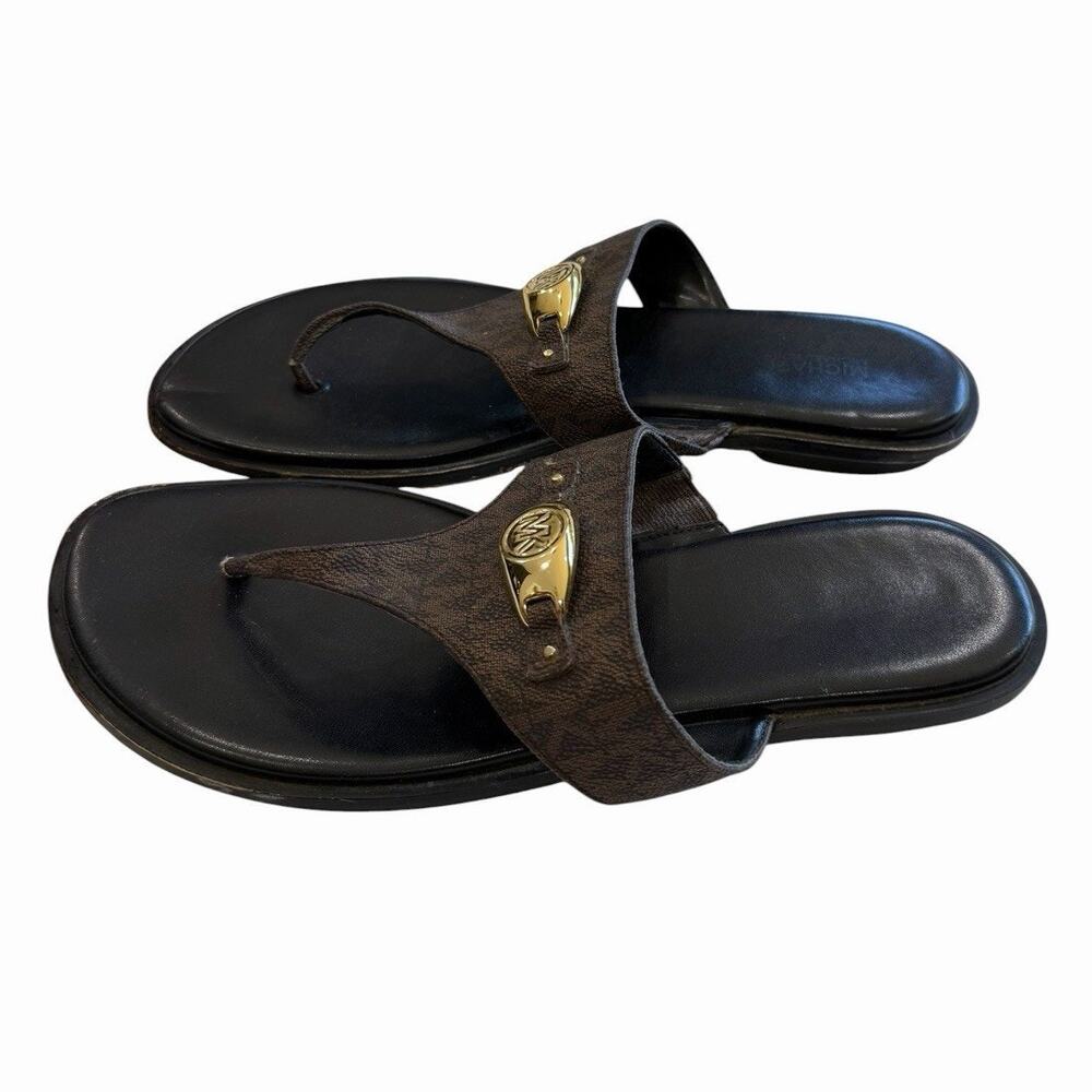 Michael Kors Tilly Thong Sandals MK Logo Gold Hardware Women's 9.5 Flats